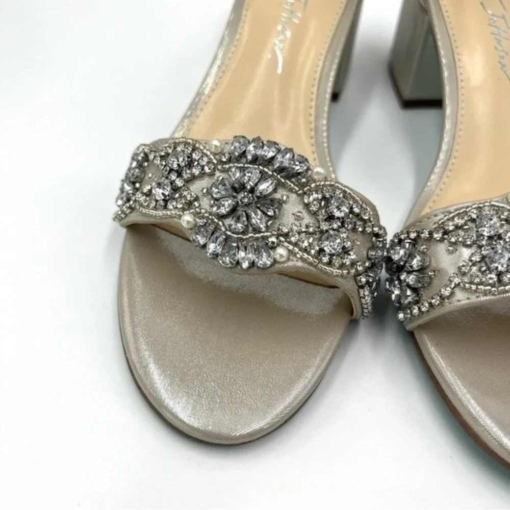 Betsey Johnson Size 6 Mel Silver Jeweled‎ Jewel Block Dress Heels Sandals Shoes